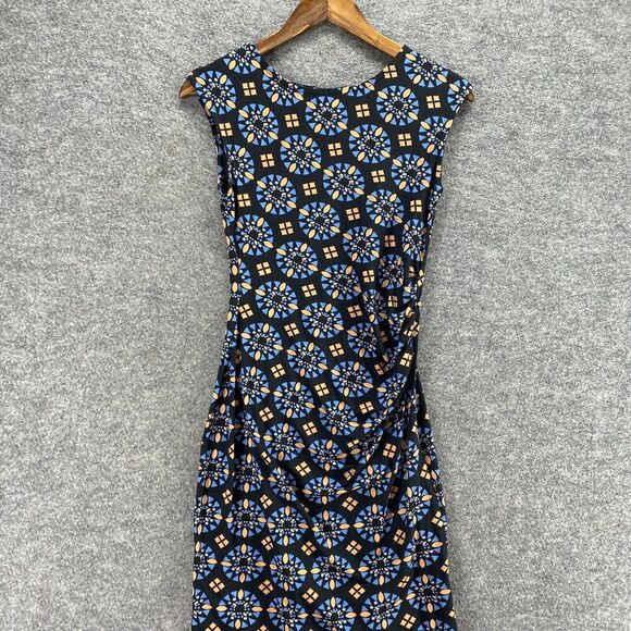 Mata Traders Dress Women XS Black Geometric Sheath Midi Round Neck Sleeveless - Picture 3 of 9